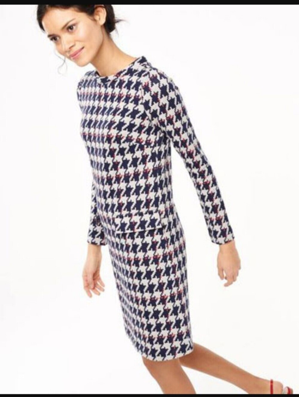 Boden Navy, Red & White Trim Casual Top 60s Style Dress Houndtooth Size 4